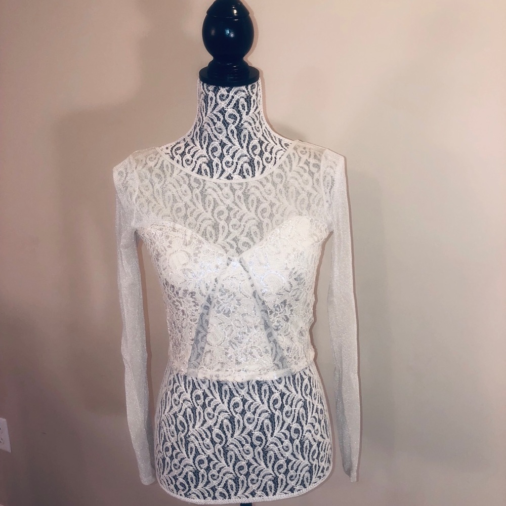 Urban outfitters mesh crop top metallic cream